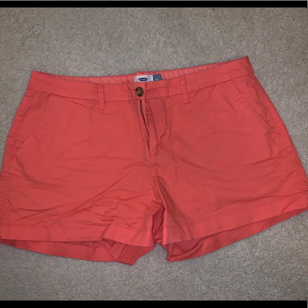 coral cotton button up shorts